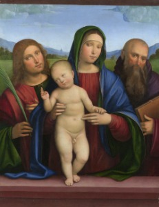성모와 아기 예수 및 두 성인